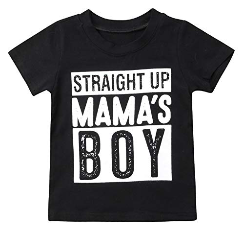 Baby Boy Clothes Toddler Kids Outfits Letter Print Straight Up Mamas Boy Shirt Short Sleeve Black Summer Outfits Tee Top (5T)
