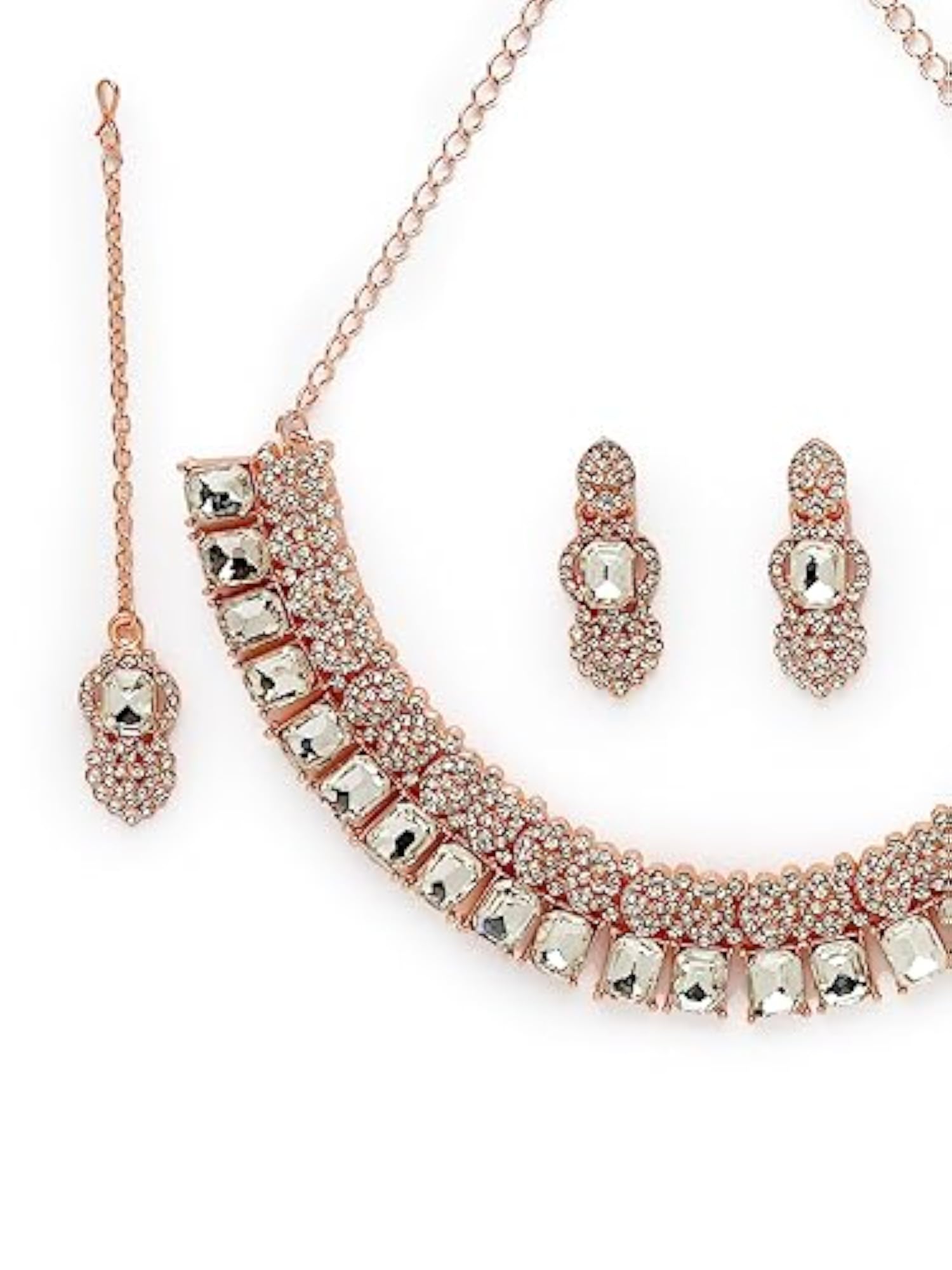AD Stones Collar Bone Necklace Set With Earring And Maangtika