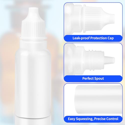 5-Pack Plastic Dropper Bottles 15ml/0.5oz - 4 Bottles + 1 Funnel - Empty, White Eye Dropper Bottles for Liquid -Squeezable & Portable Travel Containers for Eye Drops, Refillable with Cap and Plug3