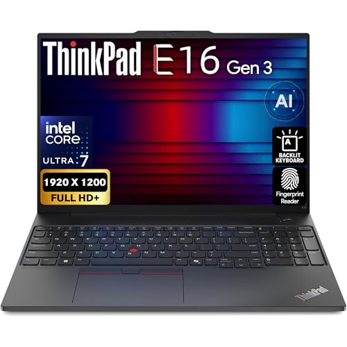 Image of Lenovo ThinkPad E16 Gen 3, FHD+ 16 inch Display, Intel 16-Core Ultra 7-255H, 16GB RAM, 512GB SSD, Fingerprint, Backlit Keyboard, WiFi 6E + BT, RJ-45, FHD Webcam, Win 11 Pro, AI Business Laptop