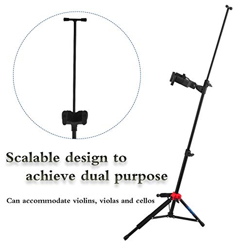 EASTROCK Violin Stand Portable Black Tripod Viola Stand and Height Adjustable with Bows Hook Holder,Automatic Locking Hook & Soft Pad Material(Violin Stand)