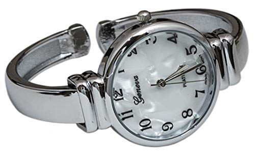 Blekon Original Mother Of Pearl Cuff Bracelet Watch For Women With 31Mm Case Japanese Quartz Movement Metal Hinged Bangle Style Cuff Wrist Watch For Ladies (Silver) #TOP6