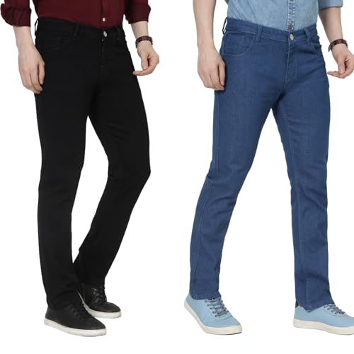 Image of DAIS Men's Stretchable Straight Fit Mid Rise Jeans, Pack of 2, (Combo of 2 Jeans)