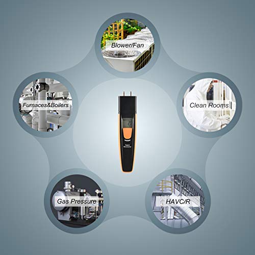 Bluetooth Digital Manometer, Dual Port Air Pressure Meter Pressure Gauge HVAC Gas Tester, Differential Pressure Manometer, Hti-Xintai