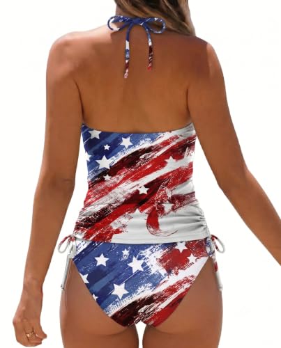 Image of Womens Two-Piece Tankini Set Cow Skull with Leopard Print Sets Swimwear Tankini Top Sets Swimwear