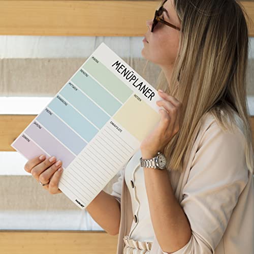 PACKLIST® Menüplaner Block A4, Essensplaner - Einkaufsliste Wochenplaner für die Ganze Woche, 52 Blatt - Essensplan für Eine Gesunde Ernährung, Gewichtsabnahme oder Ein Leckeres Menü für die Familie