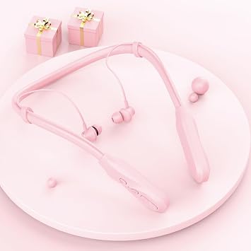 Neckband Bluetooth Headphones Wireless Sports Around The Neckband Earphone,360 HiFi Stereo Sound,100Hrs Playtime Active Noise Cancelling Earbuds with Mic IPX5 Running Headphones,Pink