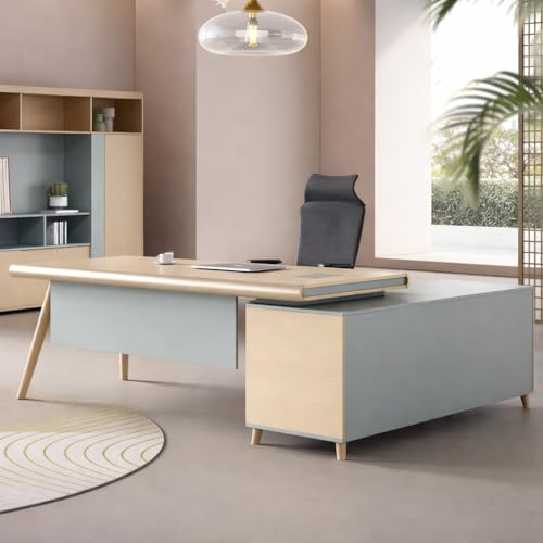 Image of Lakdi The Furniture Co Director & Executive L-Shape Office Table Modern Desk Made in MDF with Side Unit Drawer and Storage Wire Manager & CPU Storage - Beige - LDL-620