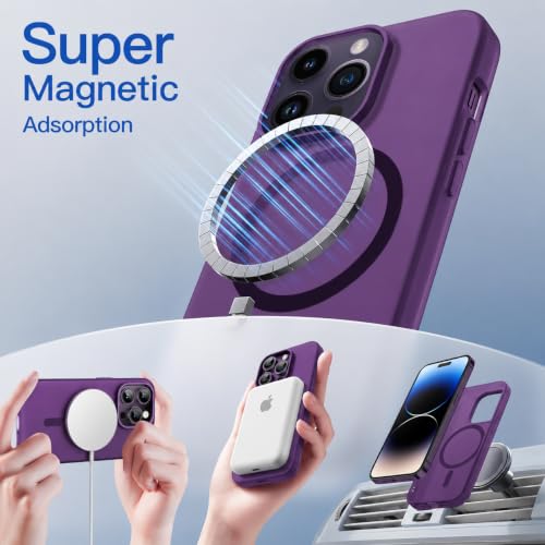 Image of DIZORO Matte Case for iPhone 14 Pro Compatible with MagSafe, Camera Lens Full Protection, Shockproof Translucent Frosted TPU Soft Phone Cover, Anti-Fingerprint (Deep Purple)