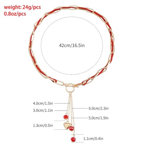 Red Rope Puffy Heart Pendant Necklace for Women Dainty Gold Paperclip OT Buckle Choker Love Bead Chain Y Necklaces Trendy Jewelry Tassel Accessories Gifts3