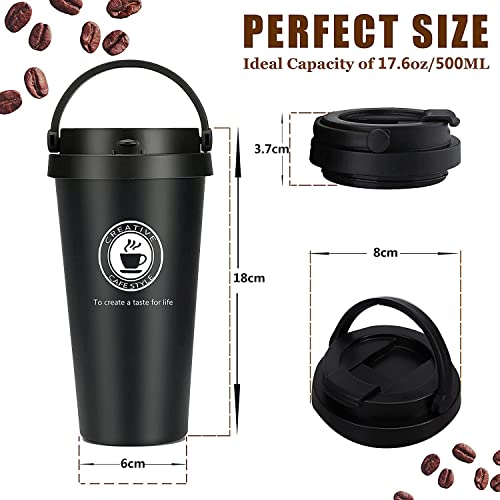 Image of Travel Mug, Insulated Coffee Cup Reusable with Leakproof Lid & Handle, Double Wall Vacuum Stainless Steel Car Coffee Mug for Hot and Cold Water Coffee and Tea, 500ml (Black)