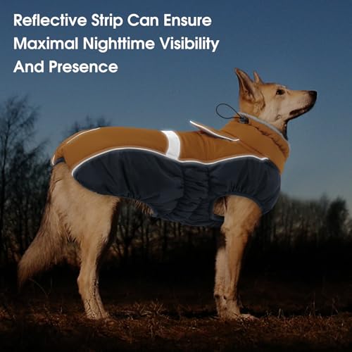 CITÉTOILE Hundemantel Wasserdichter, Hundejacke Winddichte Wintermantel Hund Outfit mit Reflektierender Streifen und Reißverschluss, Braun, S