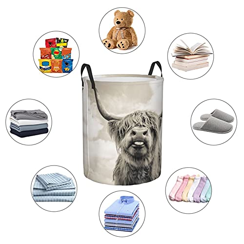 Foruidea Highland Cow Laundry Basket,Laundry Hamper,Collapsible Storage Bin,Oxford Fabric Clothes Baskets,Nursery Hamper For Home,Office,Dorm,Gift Basket #TOP5