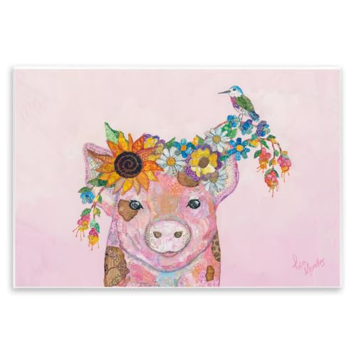 Floral Pink Little Piggy Bird, 10 x 15 Inch Mounted Print on Wall Plaque