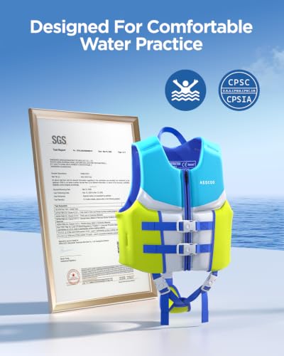 AEOCOO Toddler Swim Vest for 50-70 Pounds, Kids Pool Floaties Vest 5-7 Year Old, Puddle Swim Jumper Buoyancy Jacket, Boys, Girls, Niños, Sunny Coast - image 2