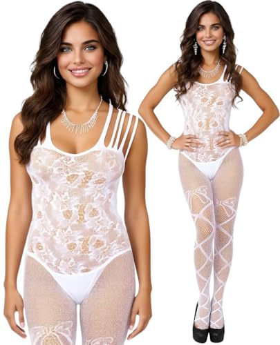 Image of ToBeInStyle Women's Assorted Bodystocking Sheer Opaque or Fishnet Crotchless Lingerie Bodysuit