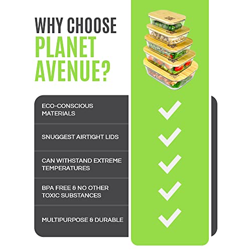 Planet Avenue Glass Food Storage Containers With Bamboo Lids, Glass Meal Prep Containers, Glass Storage Containers With Lids, Glass Containers With Bamboo Lids #TOP4
