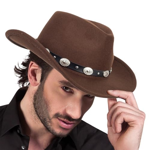 Bawnhaw Felt-Fedora Western Brown-Cowgirl-Hat For Women-Men Wide-Brim With Silver-Buckle-Belt Classic Panama Vintage-Cowboy-Hats Rodeo-Hat M thumb #7