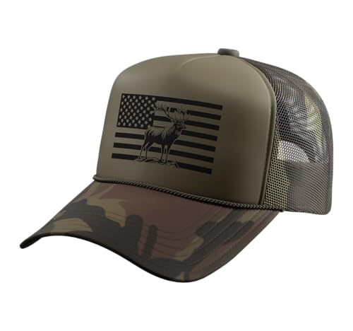 Image of Outdoor Antlers Elk Deer Hunting Trucker Hat with Adjustable Mesh Back