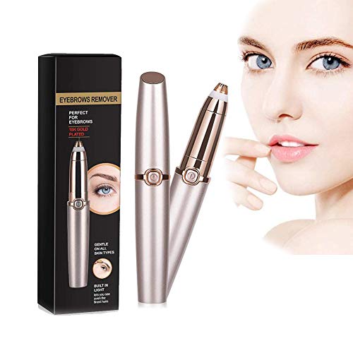 Eyebrow Hair Remover, Eyebrow Trimmer for Women, Painless-Precision Eye brows Razor Tool for Face Lips Nose Facial Hair Removal with LED Light - Gold