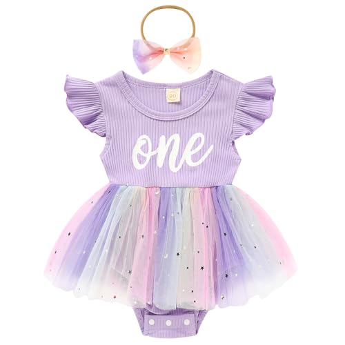 GRNSHTS Baby Girl 1st Birthday Clothes Ribbed First One Rainbow