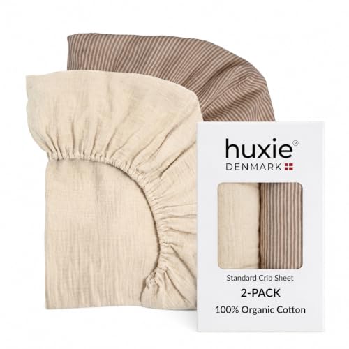 Image of Crib Sheets - Organic Cotton Muslin Fitted Crib Sheet - Standard Size for Baby Boy and Baby Girl 52 inch x 28 inch Ultra-Soft and Breathable. 2-Pack(Fog /Stripe)