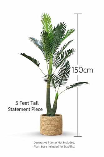 Image of 5 Feet Artificial Palm Tree | Realistic Lush Green Leaves | Indoor & Outdoor Tropical Decor | Height 150 cm | Maintenance-Free Faux Plant for Home, Office, Garden