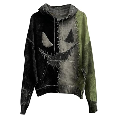 Halloween-Kapuzenpullover für Damen, Gothic, Horror, Kürbis, Gesicht, Patchwork, Kapuzen-Sweatshirt, Vintage-Stil, langärmelig, mintgrün, XL Halloween-Kapuzenpullover für Damen, Gothic, Horror, Kürbis, Gesicht, Patchwork, Kapuzen-Sweatshirt, Vintage-Stil, langärmelig, mintgrün, XL