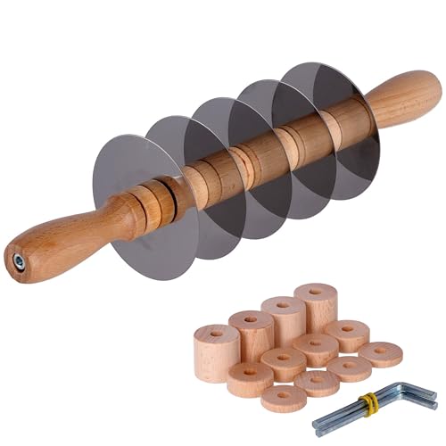 Rullo tagliapasta regolabile | Taglia sfoglia professionale con 5 lame lisce in acciaio INOX e distanziatori