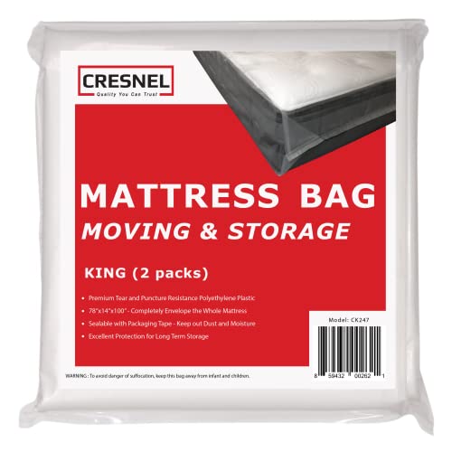 Mattress Bag for Moving & Long-Term Storage - King Size - Enhanced Mattress Protection with Extra Thick Tear & Puncture Resistance Polyethylene (Value Pack of 2pcs)
