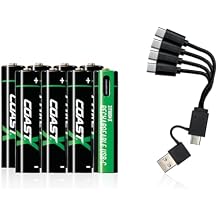 بطاريات قابلة لإعادة الشحن من Coast AAA USB-C، ZITHION-X، ليثيوم أيون 1.5 فولت 750 مللي أمبير، تدوم طويلاً، رسوم أقل من 1.3 ساعة، كابل شحن متضمن، حزمة 8 بطاريات