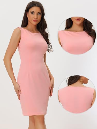 Image of Allegra K Sheath Dress for Women's Business Teacher Sleeveless Boat Neck Dressy Casual Office Dresses
