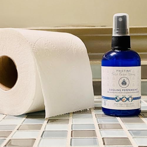 Image of PRISTINE Sprays Toilet Paper Spray, Flushable Wet Wipe Alternative, Cooling Peppermint Scent, 4 oz, 1 oz Travel Size, 32 oz Refill, pH Balanced, Biodegradable