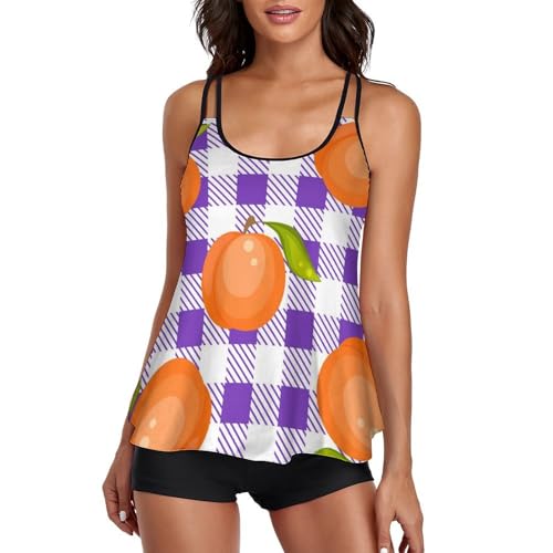 Maillot de bain tankini violet orange femme bikini 3 pièces avec short