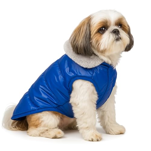 Image of The Pets Company Dog Winter Coat Jacket, Clothes, Windproof, Waterproof, Light Weight, Washable, Ultra Warm Thick Fleece Lined Dog Vest for Cold Weather Protection, (Blue, Small - 14 Inch)