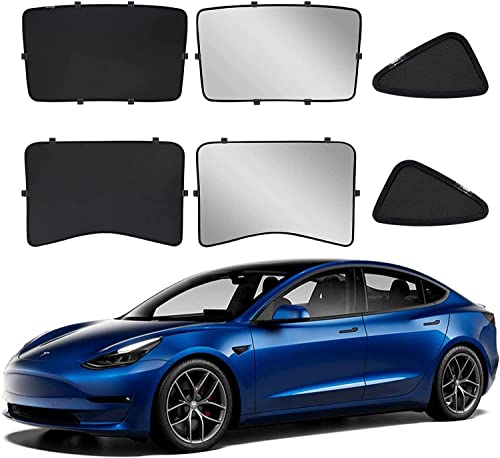 Pare Soleil Voiture Model 3 2017-2020, Noir Fenêtre de Toit & Fenêtre Triangulaire en Paquet de 6, UV Rayons De Protection Fenêtre Pare-Soleil, Car Toit ouvrant Rayons UV Protection Window Shade