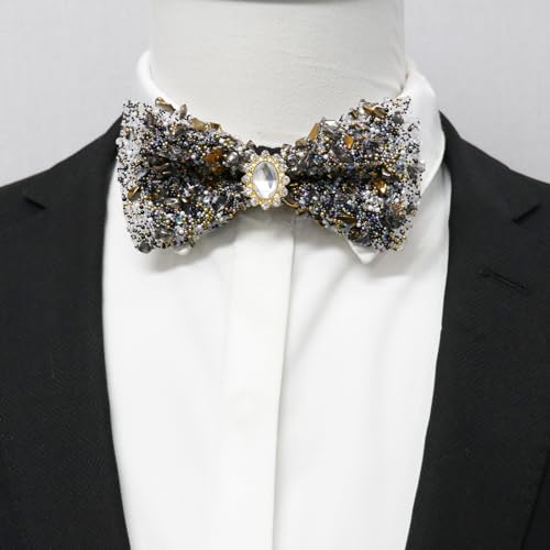 Image of Mens Rhinestone Bow Tie Pre-Tied Bow Ties for Men Adjustable Sparkle Sequin Bowtie Party Wedding
