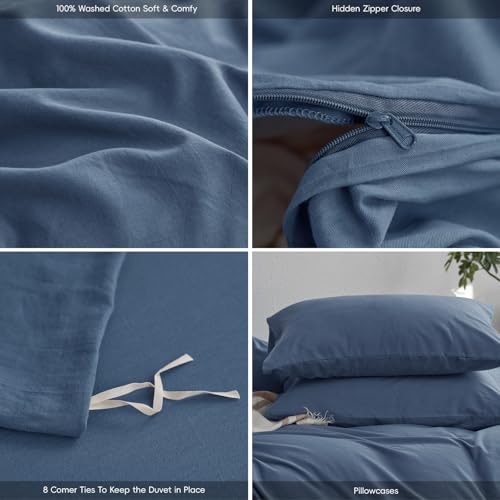 MooMee Upgraded Softer Duvet Cover Set 100% Washed Cotton Twill by MooMee - Used condition - Image 3