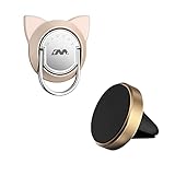 Cat Phone Finger Ring with Magnetic Car Mount, Magnetic Phone Ring Car Mount, Magnetic Ring Holder for Cell Phone and Tablet (1 Set,Gold)