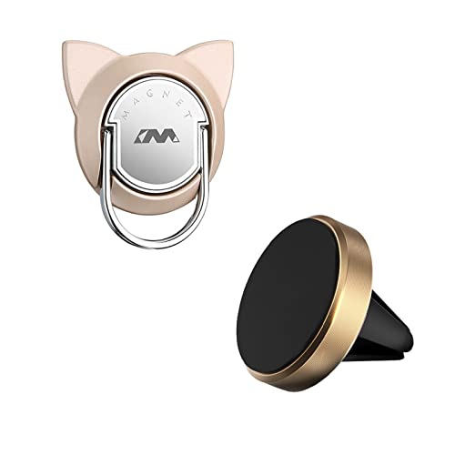 Apqdw Phone Ring Holder with Phone Car Holder, Cat Phone Ring for Car Phone Mount, Phone Magnetic Ring Car Phone Mount Holder (Gold)