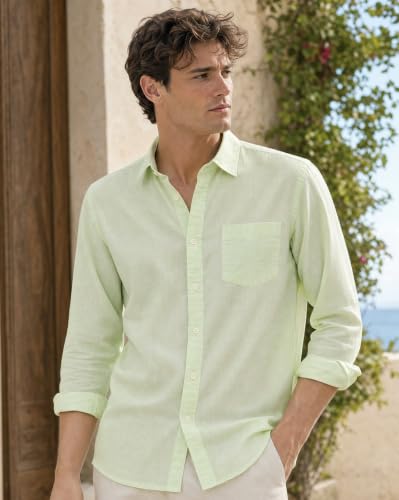 Image of Nobero Breezy Premium Linen Cotton Shirt for Men | Stylish Casual Shirts for Men | Semi Cut Collar | Box Pleat | Curved Hem | Regular Fit | Full Sleeve | S-XXXL