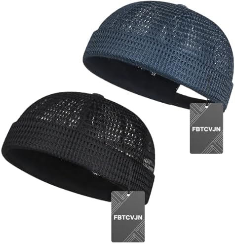 2 Pack Men's Breathable Brimless Hat Summer Style Mesh Tang Ultra Cooling Skull Adjustable Hip-Hop Cap Docker Beanie