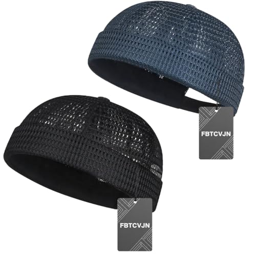 2 Pack Mens Breathable Brimless Hat Summer Style Mesh Tang Ultra Cooling Skull Adjustable Hip-Hop Cap Docker Beanie