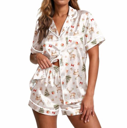 Image of Ekouaer Pajamas for Women Set Silk Satin Pjs 2 Piece Button Down Sleepwear