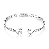 DAOCHONG Sister Gift Sterling Silver Engraved Always My Sister Forever My Friend Double Love Heart Cuff Bangle