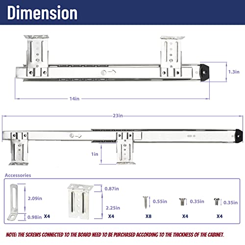 14" Keyboard Slide Heavy Duty Ball Bearing Slides Computer Tray Under Desk Rails Rack Cabinet Furniture Drawer Hardware Accessories With Adjustable Height Bracket & L Extension Support Bracket(Sliver) #TOP1