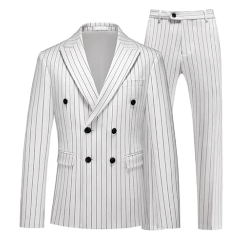 Men Double Breasted Striped Suit 2 Piece Homme Business Social Wedding Party Blazers and Trousers