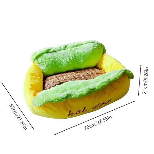 Hundebett, mittelgroß, in Form eines Hot-Dogs, waschbar, flauschig, Kissen mit Reißverschluss, rutschfest, Hundebett, für mittelgroße Hunde und Katzen