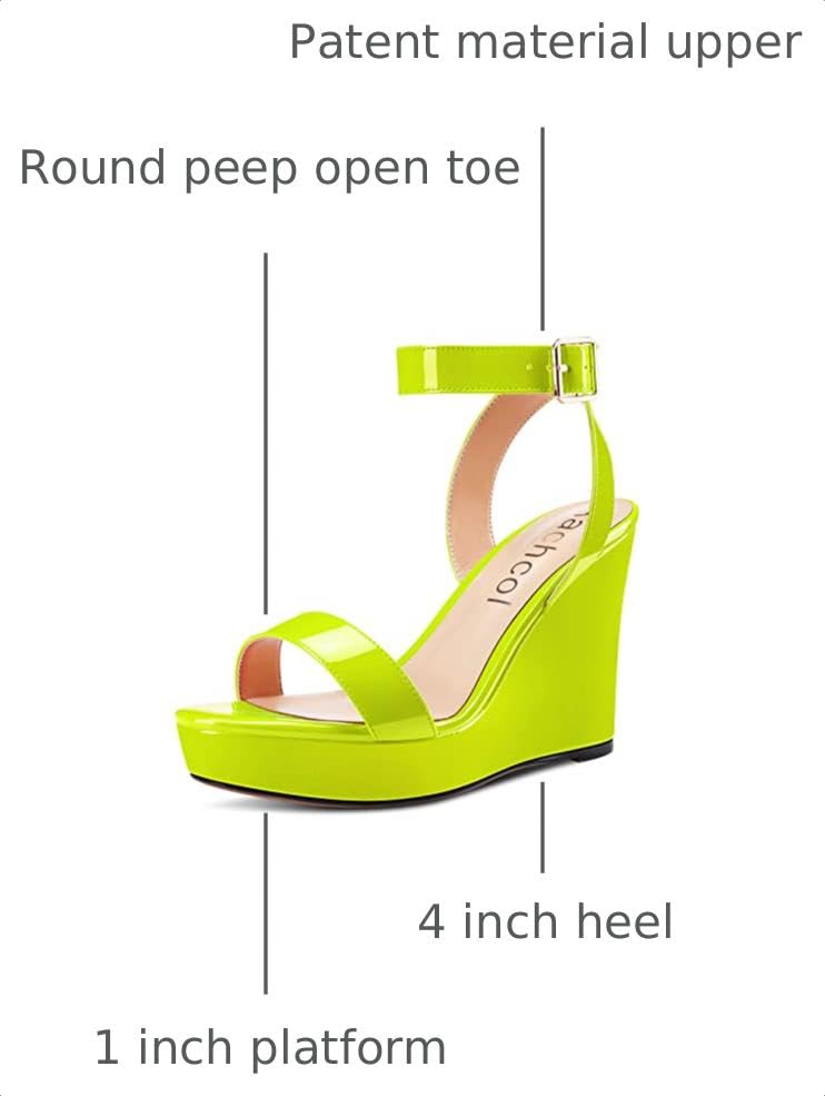 Image of Aachcol Women Platform Wedge Sandals Round Peep Open Toe Ankle Strap Slingback Two-Piece Chunky Block High Heel Dress Shoes Pumps Party Patent 4 Inch