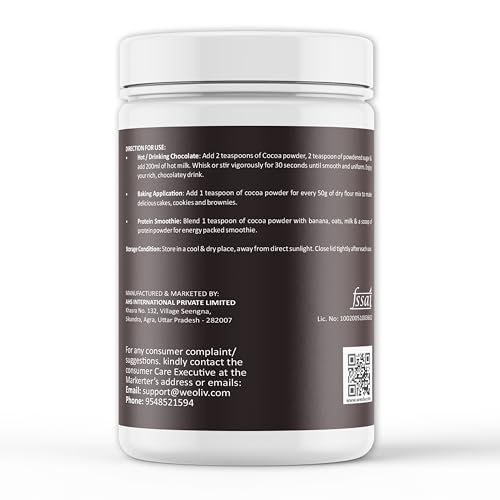Image of Weoliv Unsweetened Cocoa Powder | Pure & Natural | Cocoa Powder for Cakes, Baking & Desserts | Hot Chocolate & Milkshakes | 250 g